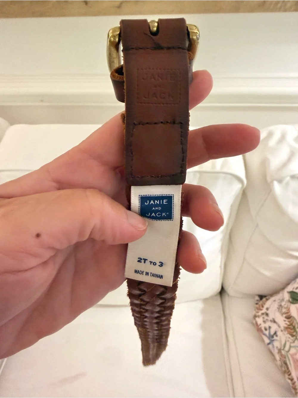 Janie and Jack Braided Leather Belt in Brown with Brass Buckle